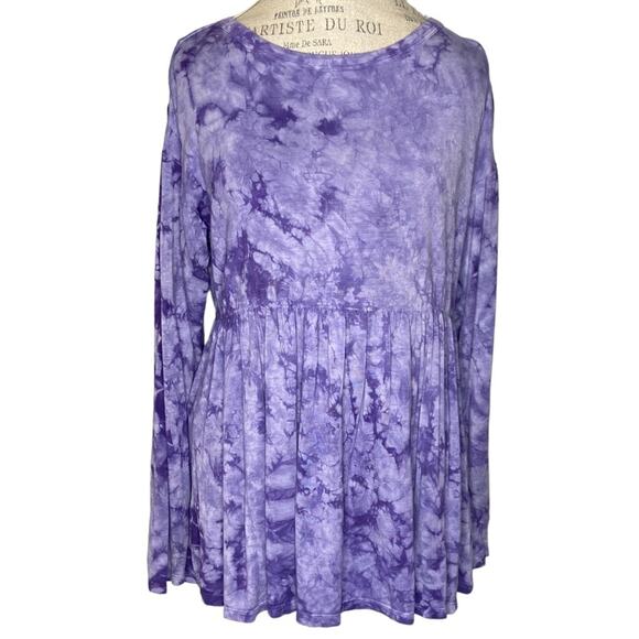 Baea Purple Tie Dye Long Sleeve Babydoll Shirt Women’s Size XL New With Tags - Picture 2 of 9